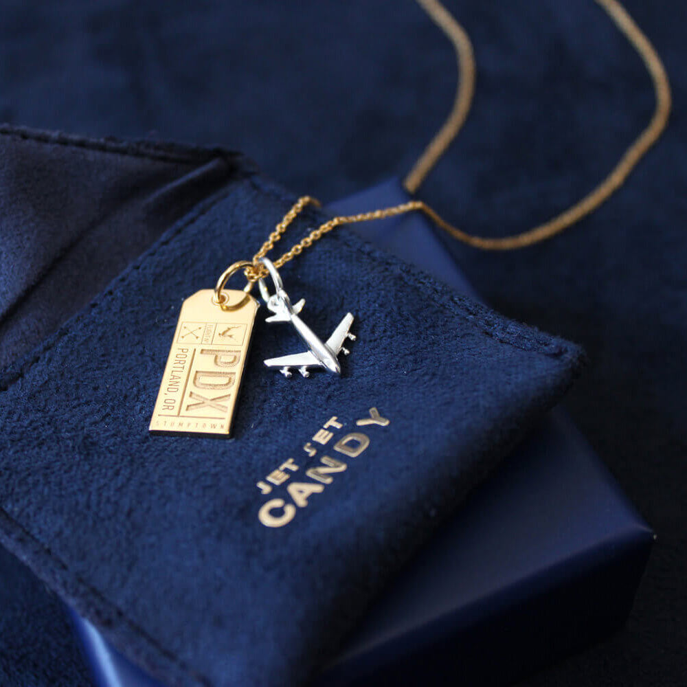 Gold USA Charm, PDX Portland, Oregon Luggage Tag - JET SET CANDY  (1720182571066)