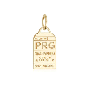Prague Czech Republic PRG Luggage Tag Charm Solid Gold