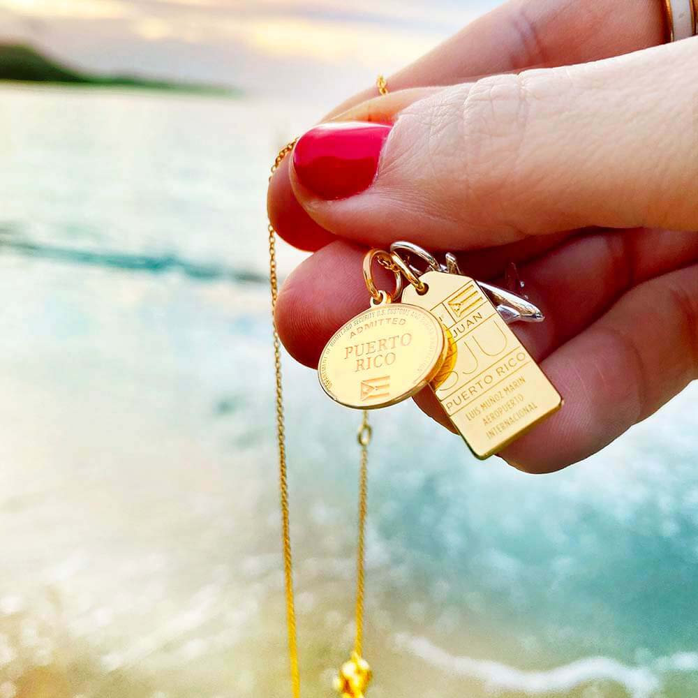 Solid Gold Travel Charm, Puerto Rico Passport Stamp - JET SET CANDY (6930090361016)