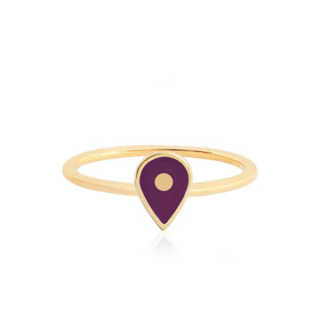 Solid Gold Map Pin Ring with Purple Enamel