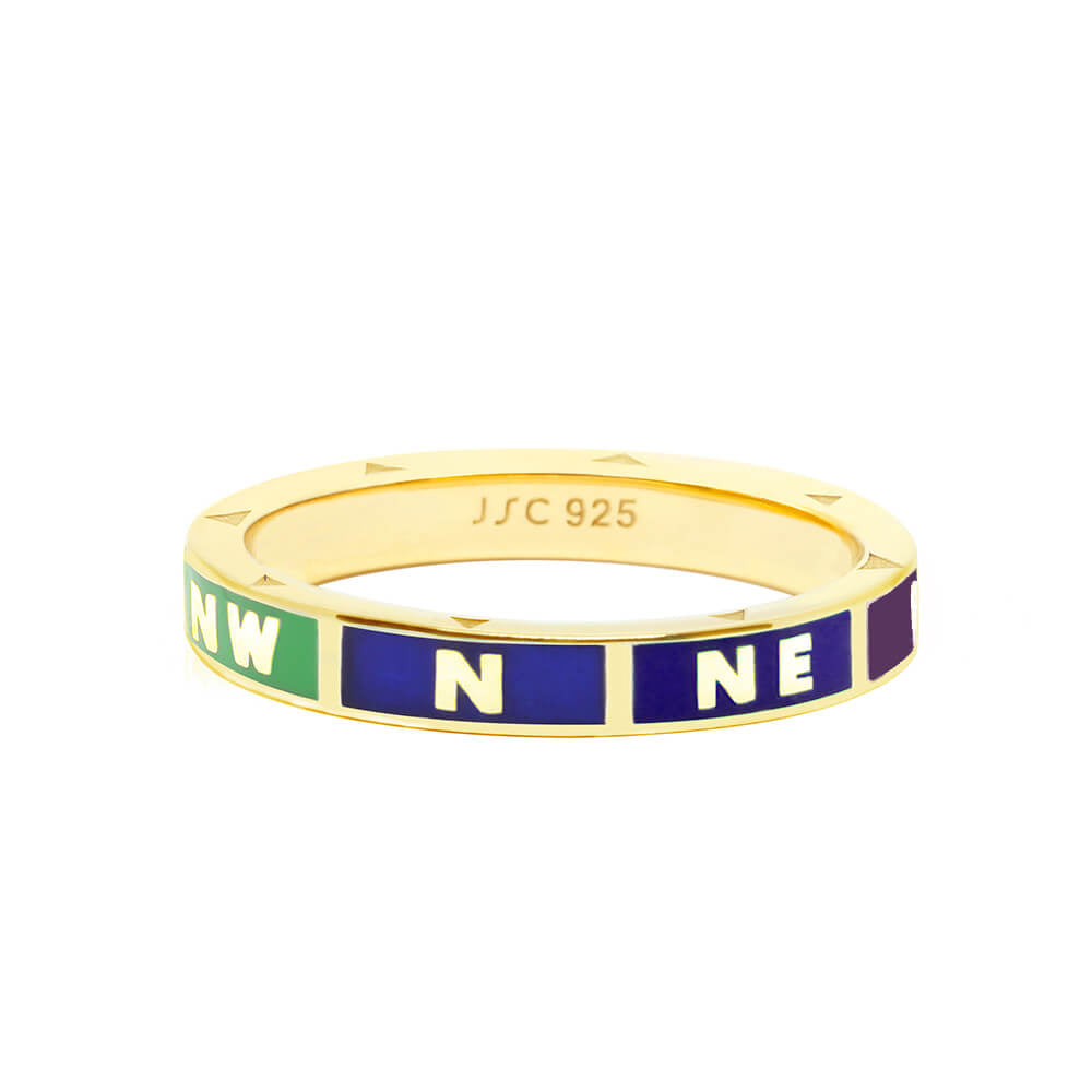 Gold Rainbow Enamel Compass Ring (6080810516664)