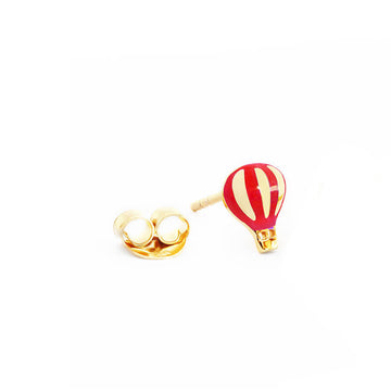 Single Stud: Solid Gold Hot Air Balloon, Red Enamel