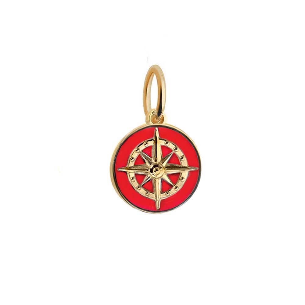 Gold Mini Red Enamel Compass Charm - JET SET CANDY  (4440641405016)