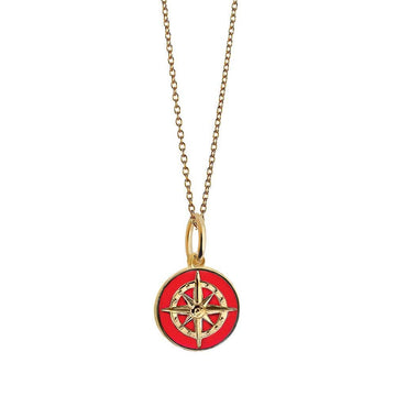 Compass Charm Gold Mini Red Enamel, Gold Mini