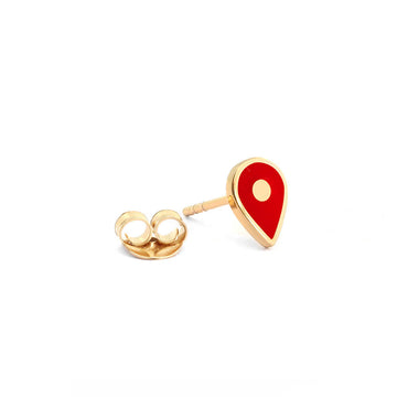 Single Stud: Solid Gold Map Pin, Red Enamel