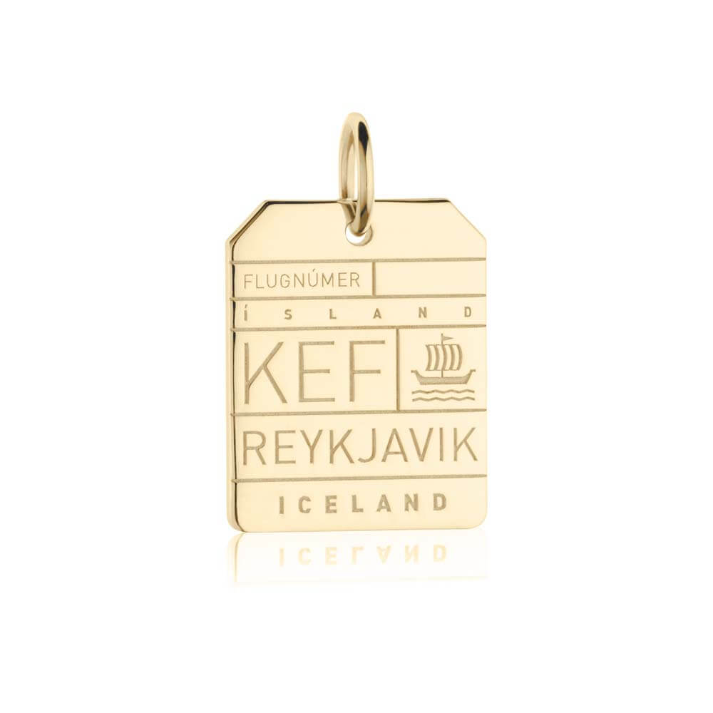 Gold Vermeil Iceland Charm, KEF Reykjavik Luggage Tag - JET SET CANDY  (1720192827450)