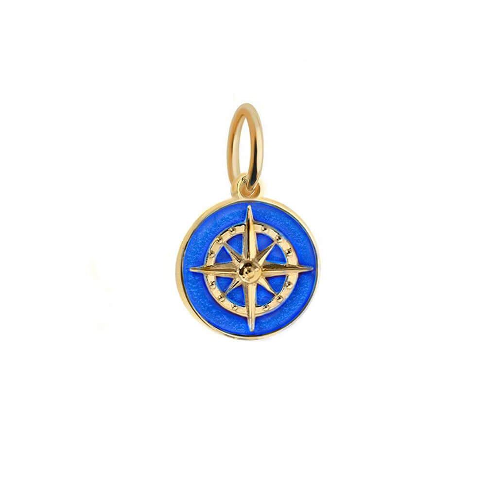 Gold Mini Royal Blue Enamel Compass Charm-GWP (4572854779992)