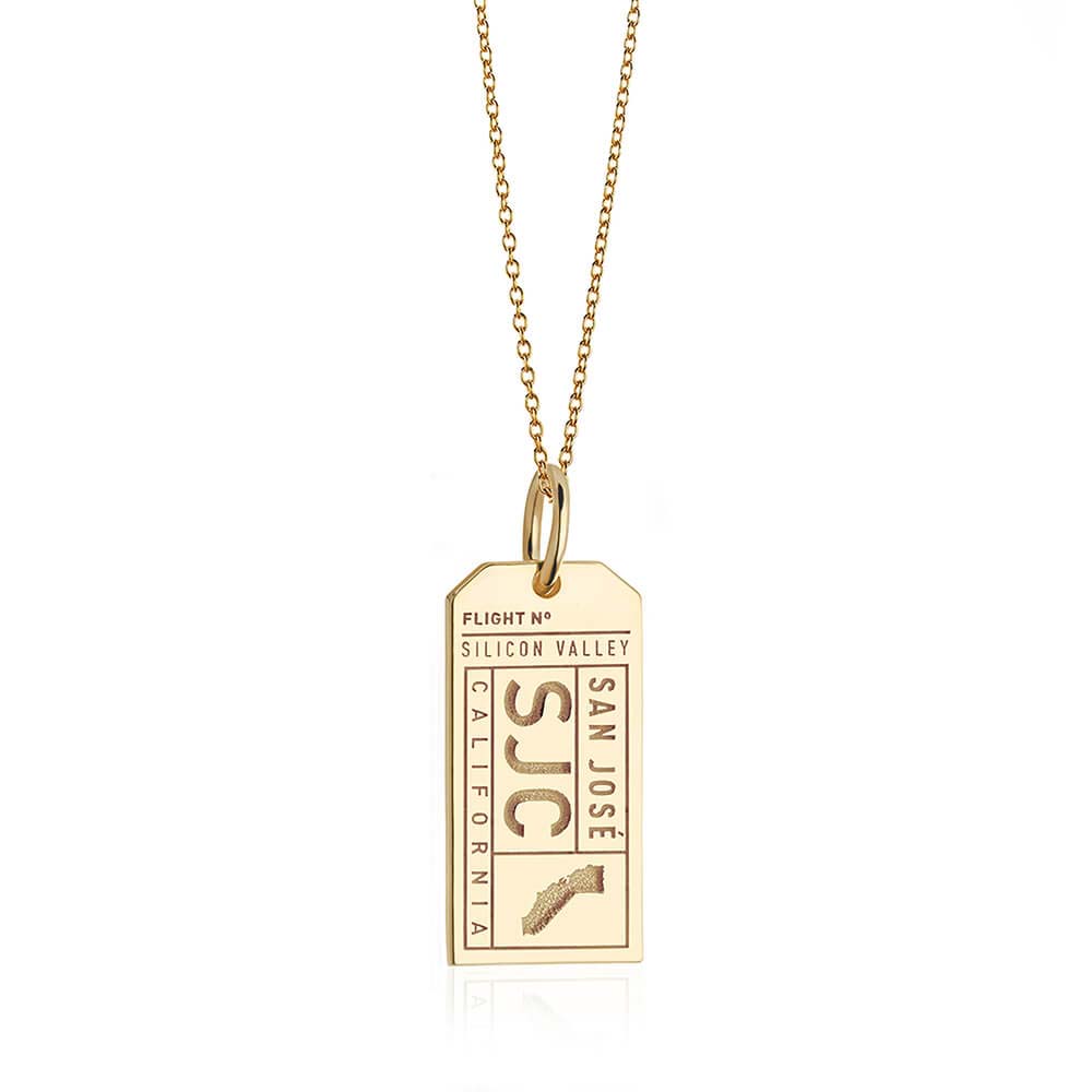 San Jose, CA SJC Airport Luggage Tag Charm 14K Solid Gold USA