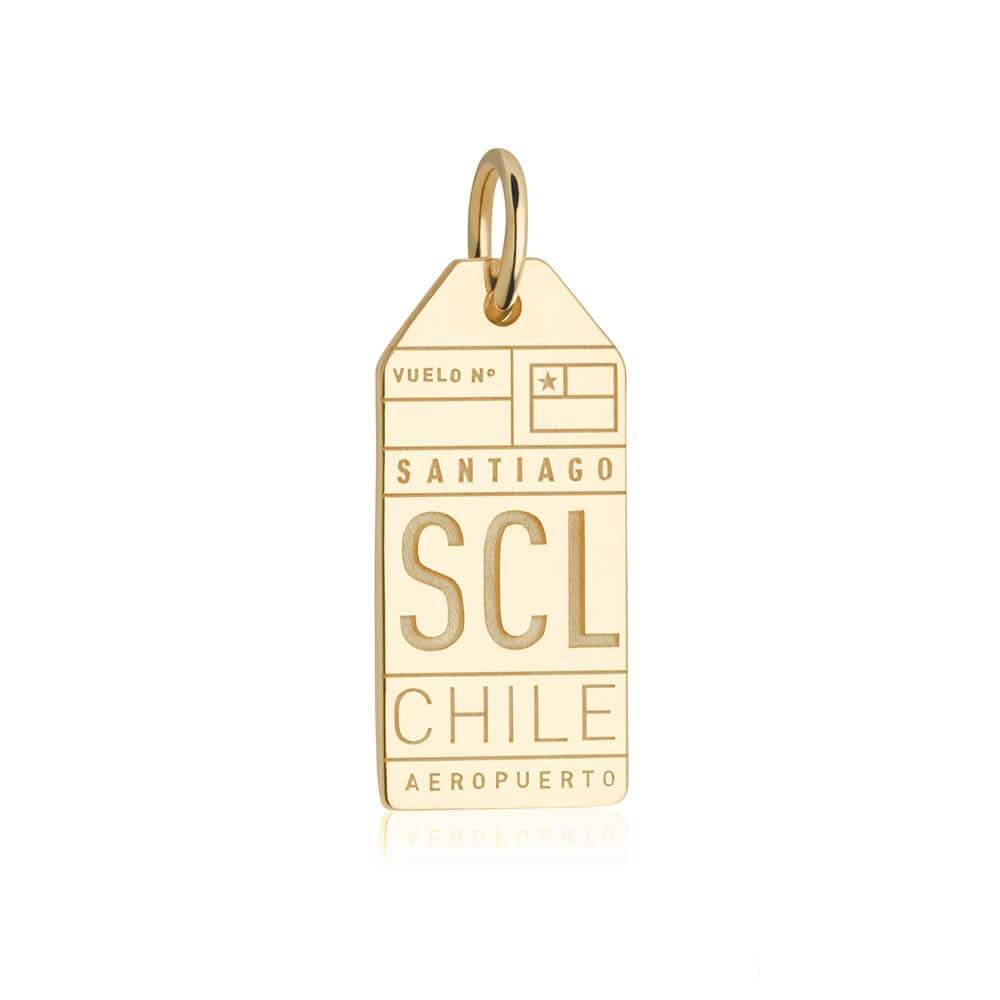 Solid Gold Travel Charm, SCL Chile Luggage Tag - JET SET CANDY  (1720178901050)