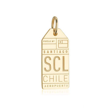 Solid Gold Travel Charm, SCL Chile Luggage Tag