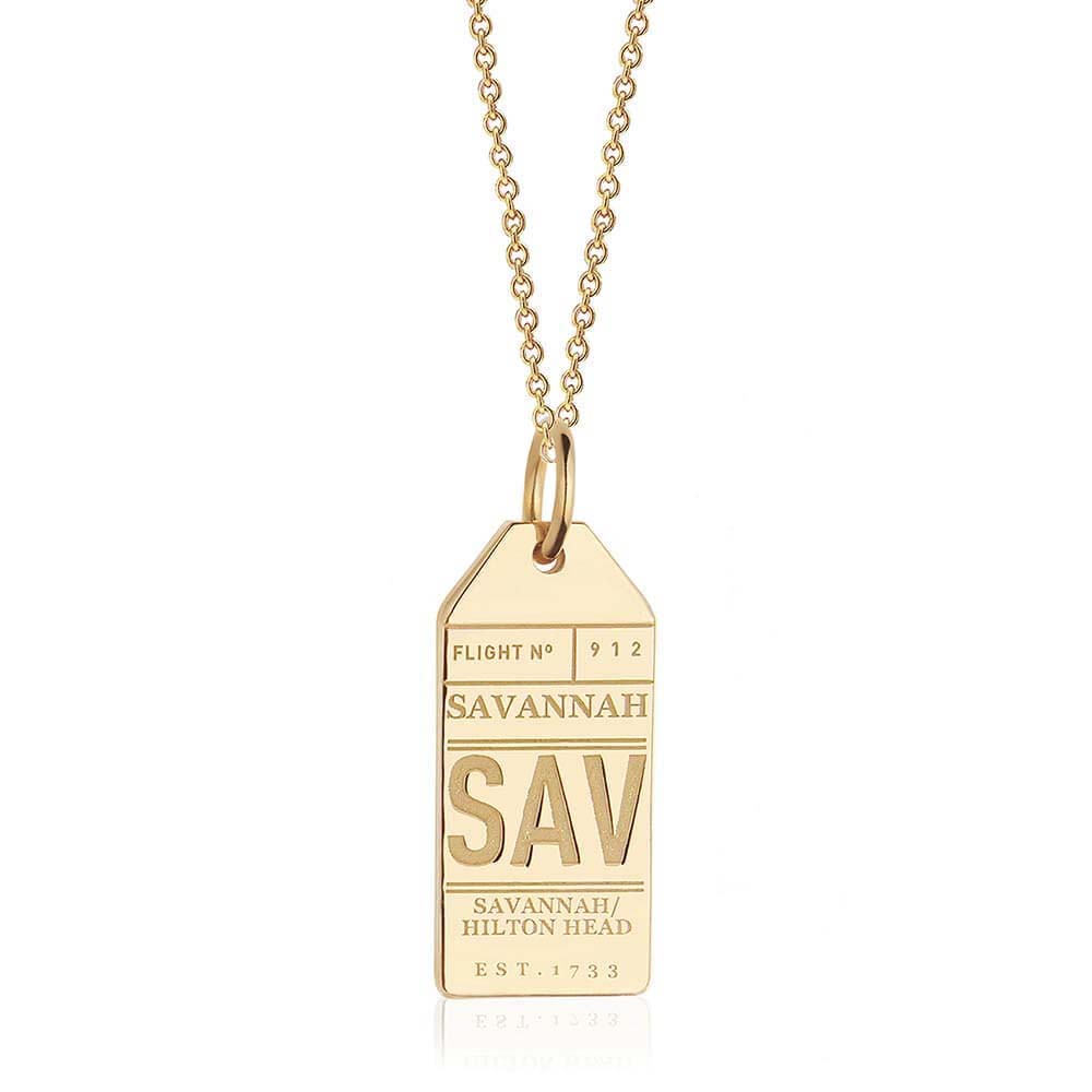 Savannah, GA | SAV Airport Luggage Tag Charm | Gold Vermeil USA
