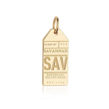 Savannah Georgia USA SAV Luggage Tag Charm Solid Gold