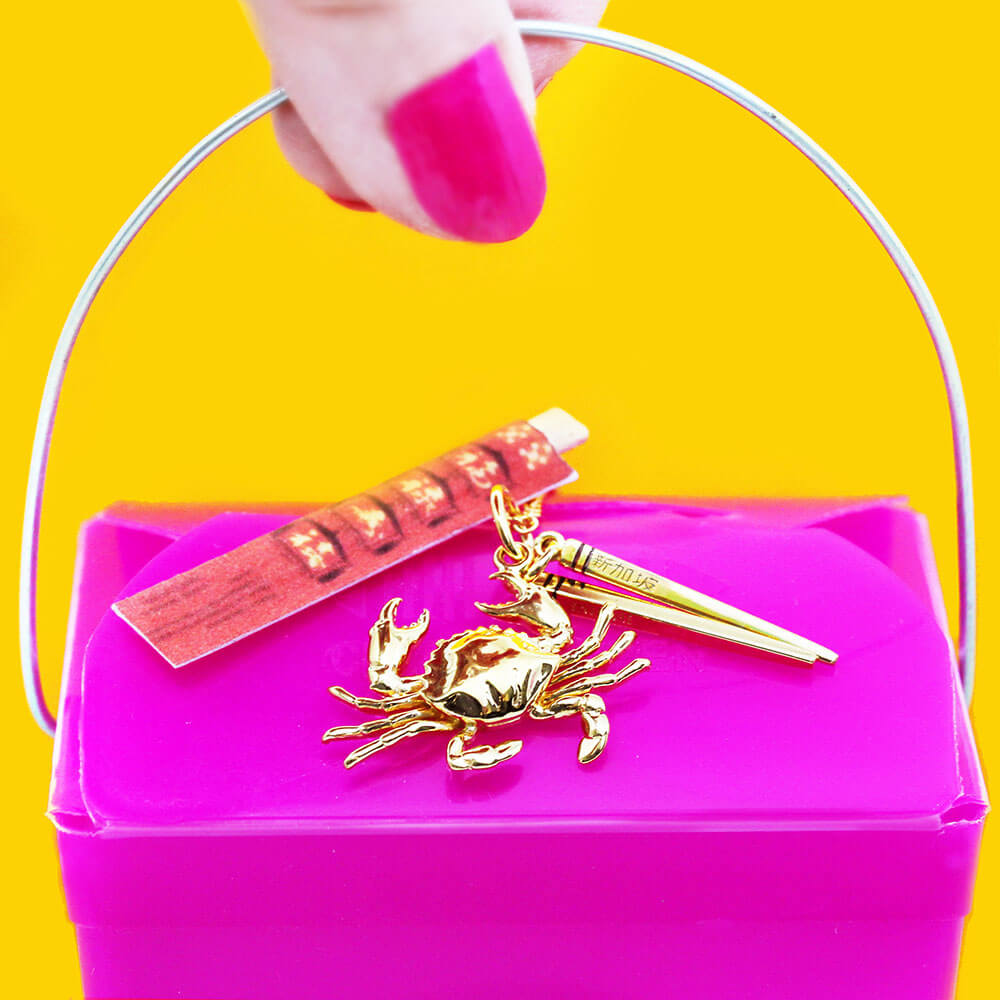 Gold Singapore Chilli Crab and Chopsticks Charm - JET SET CANDY (1720168316986)