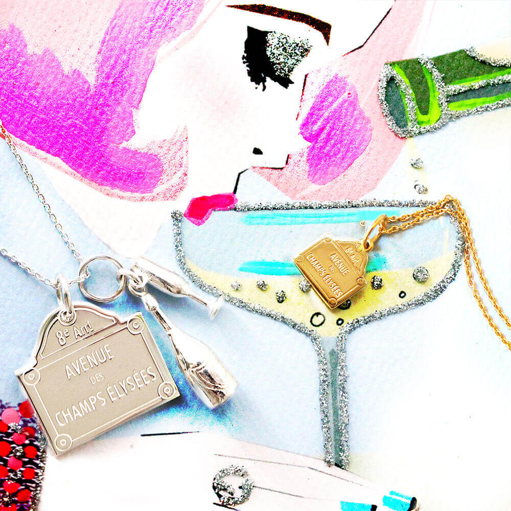 Solid Gold Mini Paris Charm, Champs-Elysees Sign - JET SET CANDY  (1720170348602)