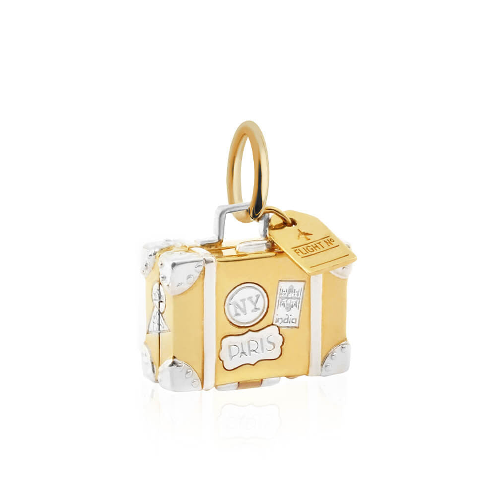 Vintage Suitcase with Stickers Charm Gold