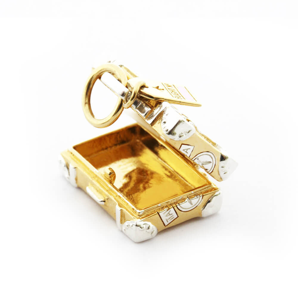 Vintage Suitcase with Stickers Charm Gold
