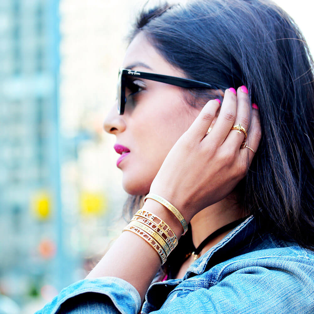 Gold Travel Cuff Bracelet, Explore Dream Discover - JET SET CANDY  (2276708515898)