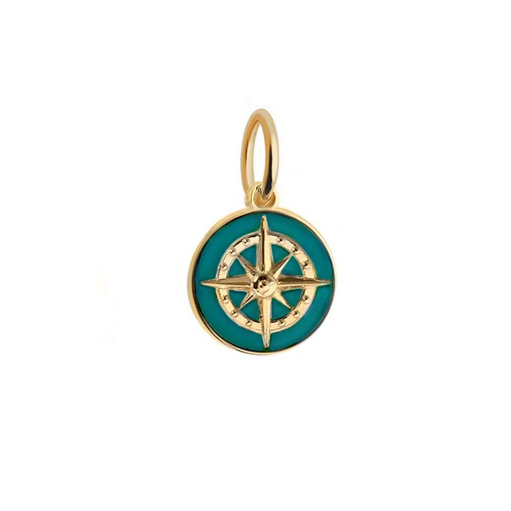 Gold Mini Teal Enamel Compass Charm - JET SET CANDY  (4607845924952)
