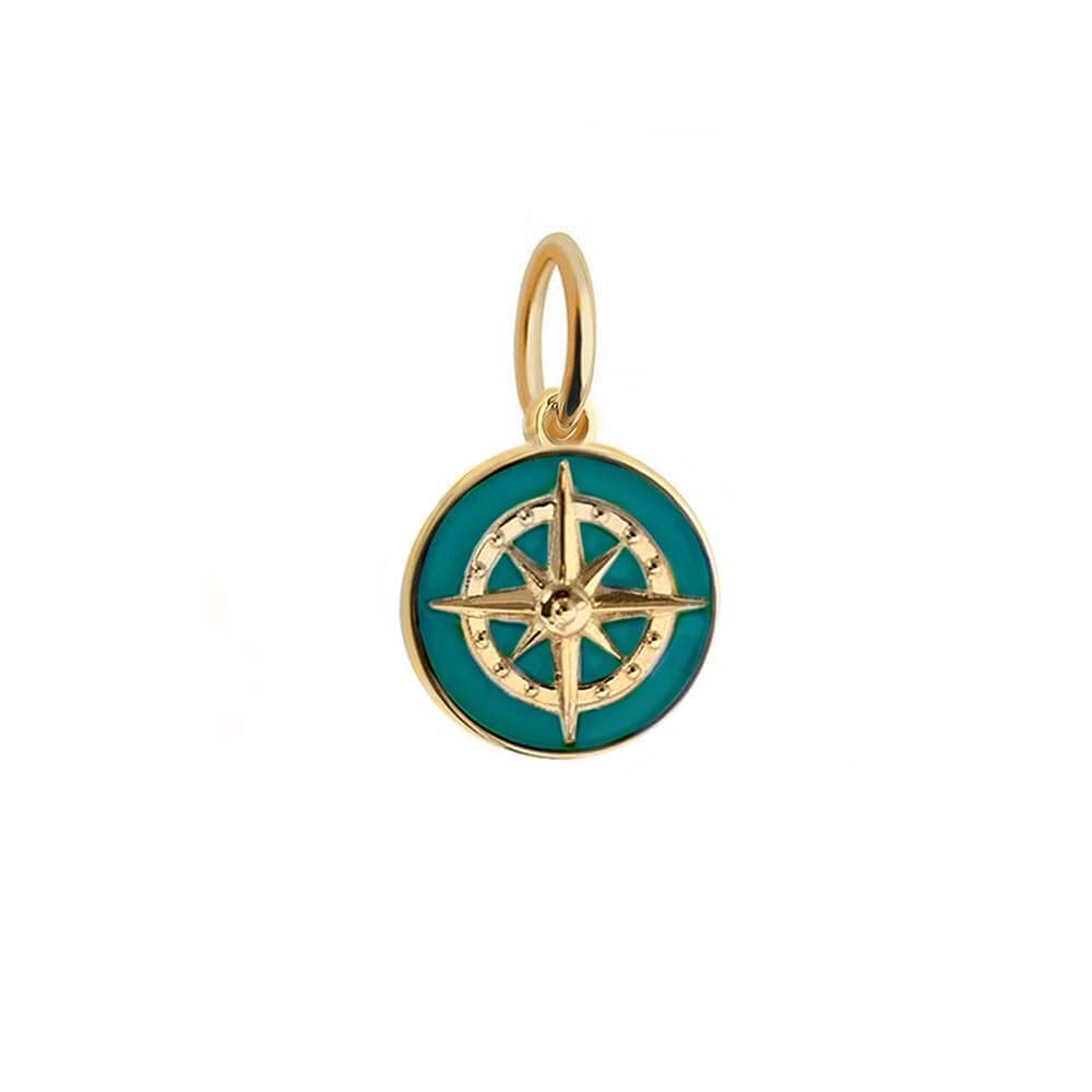 Compass Charm Teal Enamel, Gold Mini – JET SET CANDY