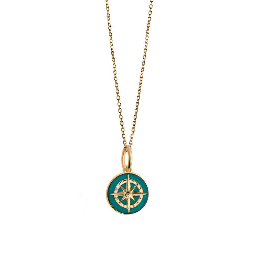 Gold Mini Teal Enamel Compass Charm - JET SET CANDY  (4607845924952)