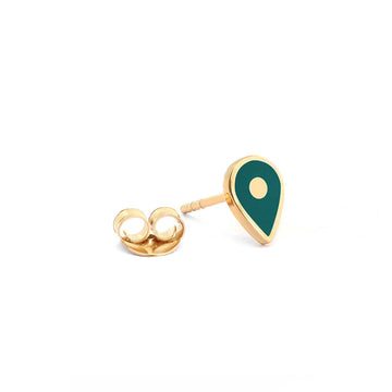 Single Stud: Solid Gold Map Pin, Teal Enamel