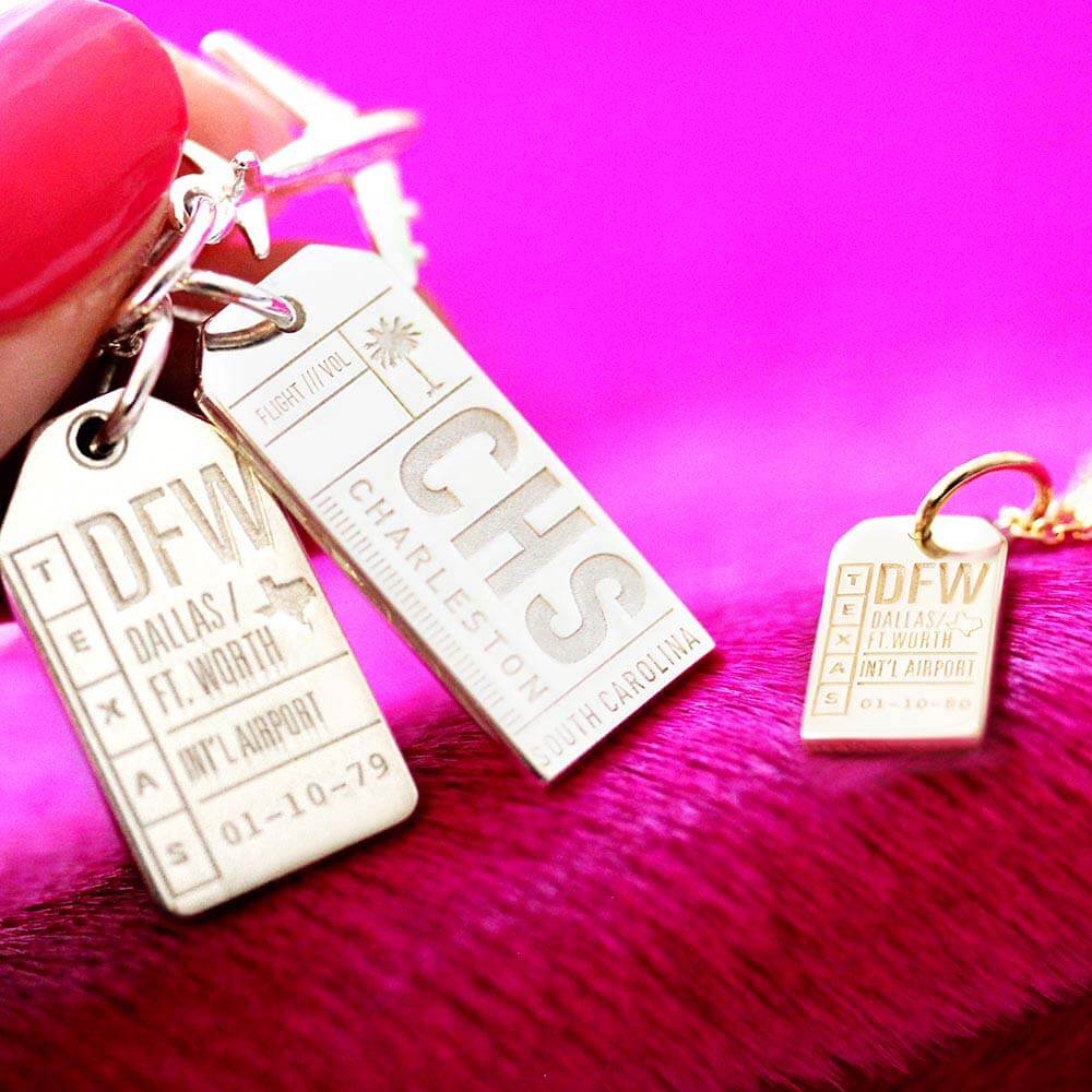 Solid Gold DFW Dallas Luggage Tag Charm, Mini - JET SET CANDY (1720190861370)