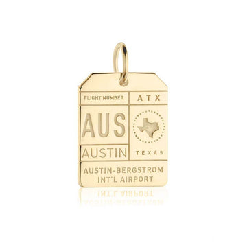 Austin Texas USA AUS Luggage Tag Charm Solid Gold