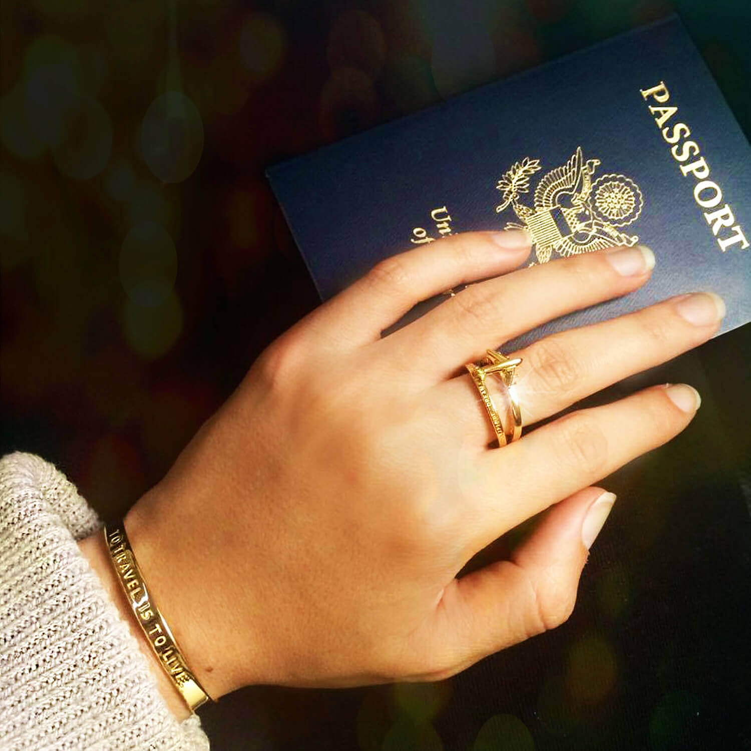 Gold Travel-Inspired Ring, Explore Dream Discover - JET SET CANDY  (1977346261050)