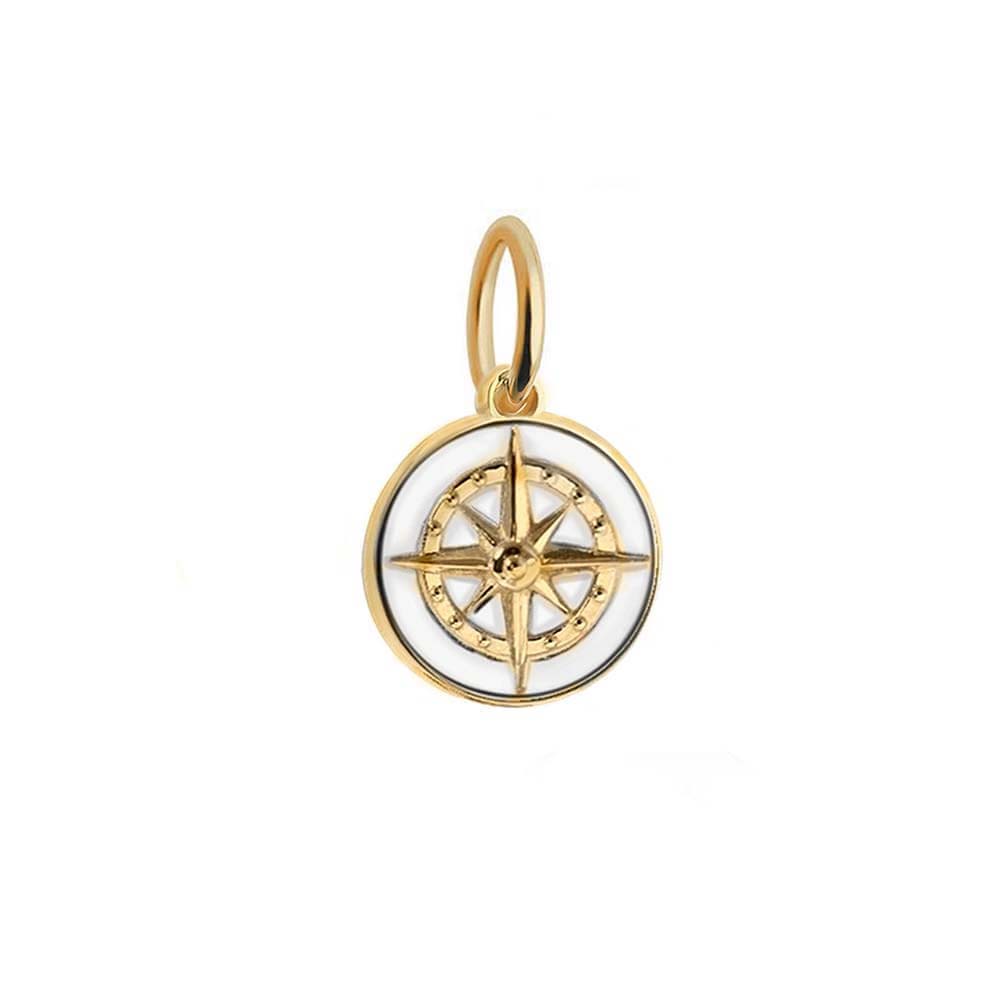 Gold Mini White Enamel Compass Charm - JET SET CANDY  (4440645271640)