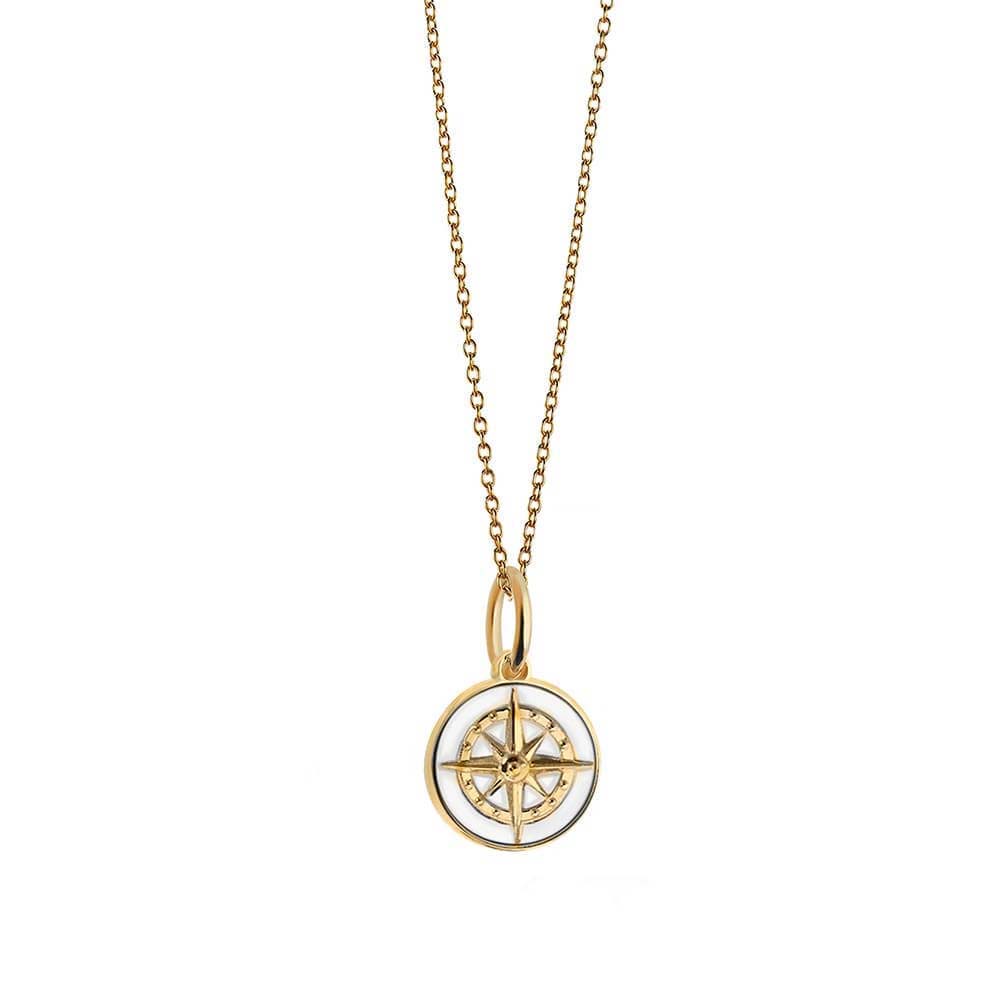 Gold Mini White Enamel Compass Charm - JET SET CANDY  (4440645271640)