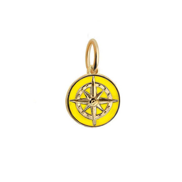 Gold Mini Yellow Enamel Compass Charm