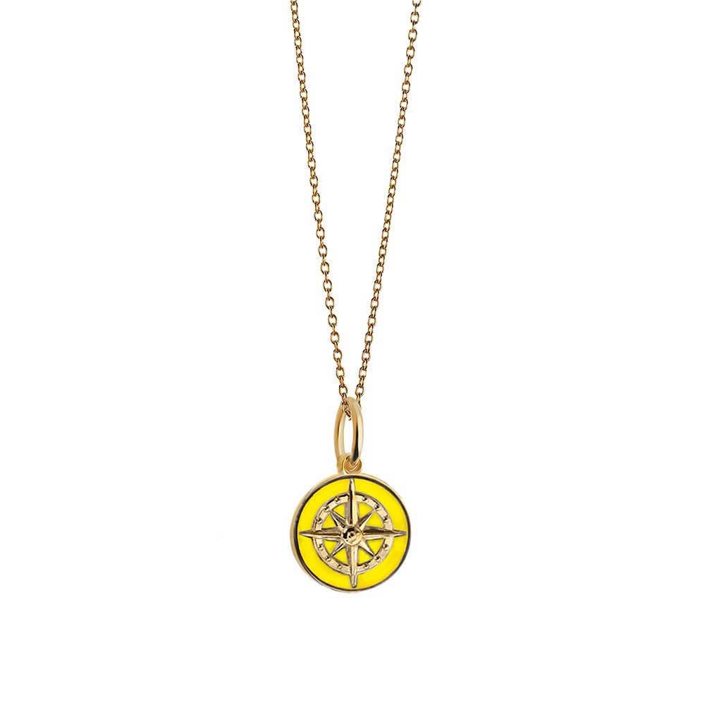 Gold Mini Yellow Enamel Compass Charm - JET SET CANDY  (4440649629784)