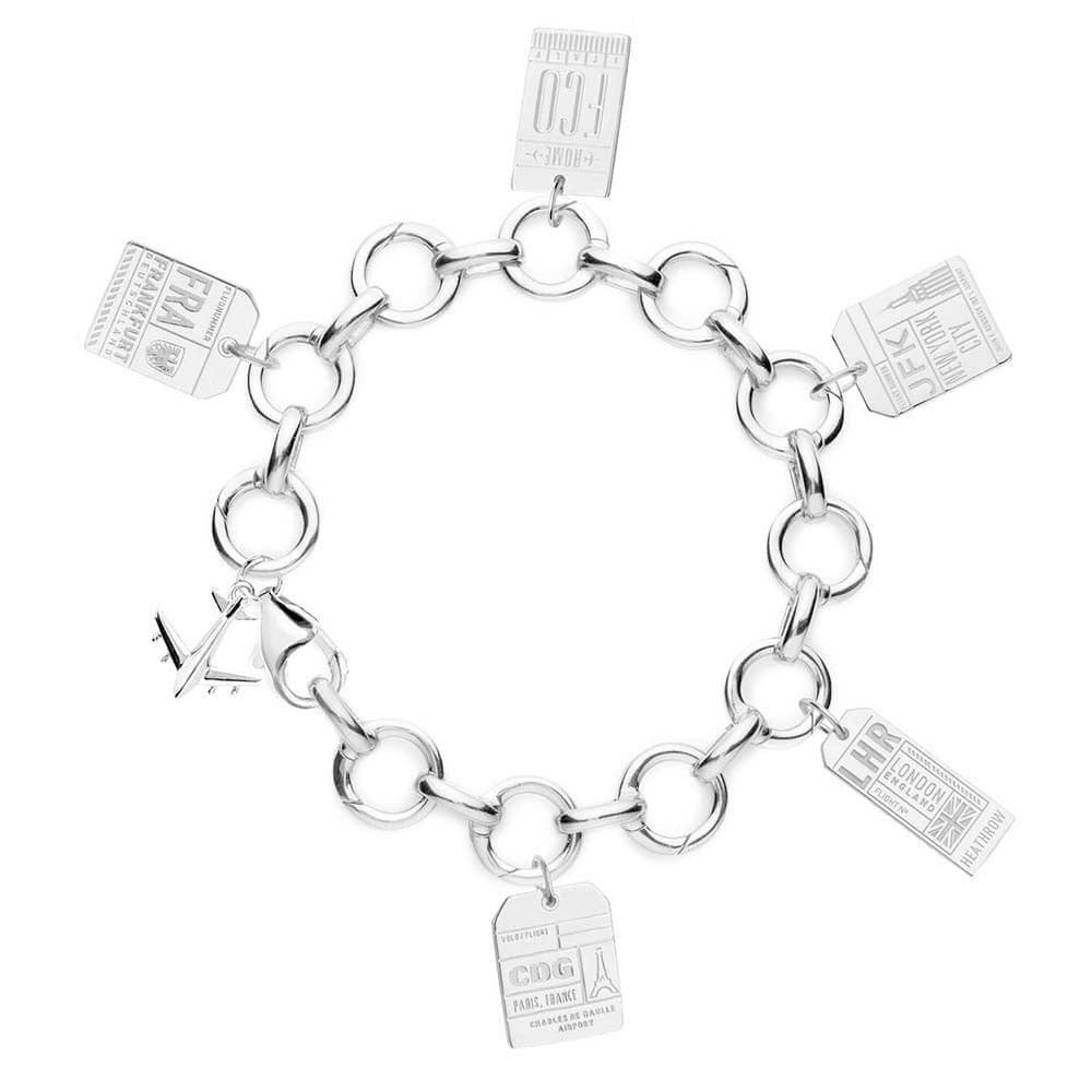 SILVER CHARM BRACELET WITH 5 LUGGAGE TAG CHARMS (SHIPS JUNE) - JET SET CANDY  (4401047994456)