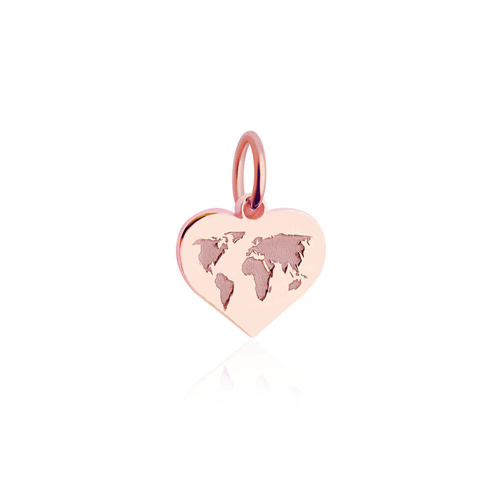 Mini Rose Solid Gold World Heart Map Charm (SHIPS JUNE) - JET SET CANDY  (4548845928536)