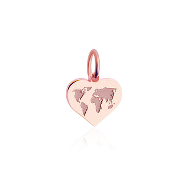 World Heart Map Charm, Rose Solid Gold Mini