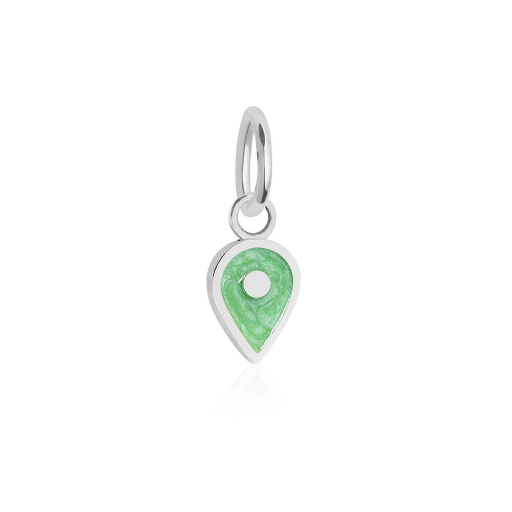 Silver August Map Pin Charm with Peridot Enamel - JET SET CANDY (7532597543160)