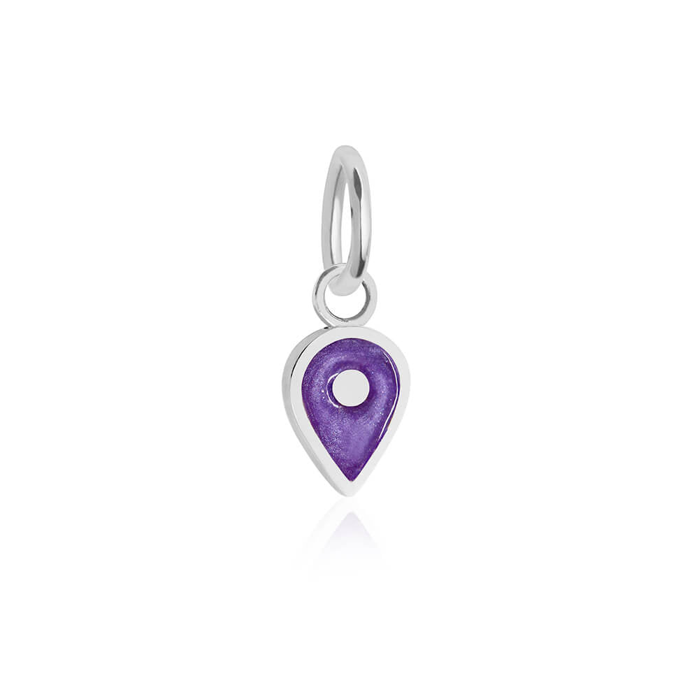 Silver February Map Pin Charm with Amethyst Enamel - JET SET CANDY (7532597608696)