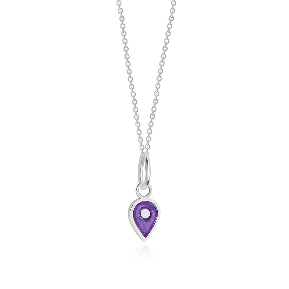 Silver February Map Pin Charm with Amethyst Enamel - JET SET CANDY (7532597608696)