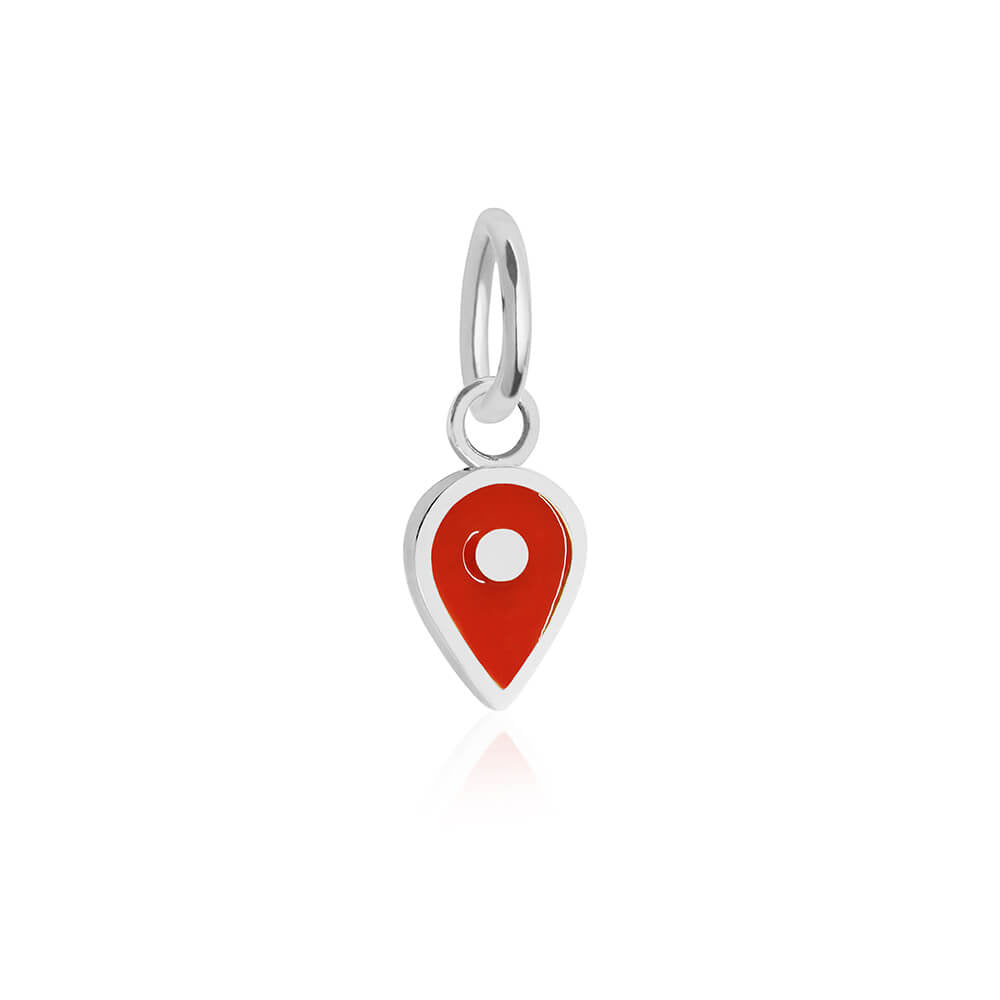 Silver July Map Pin Charm with Ruby Enamel - JET SET CANDY (7532597674232)