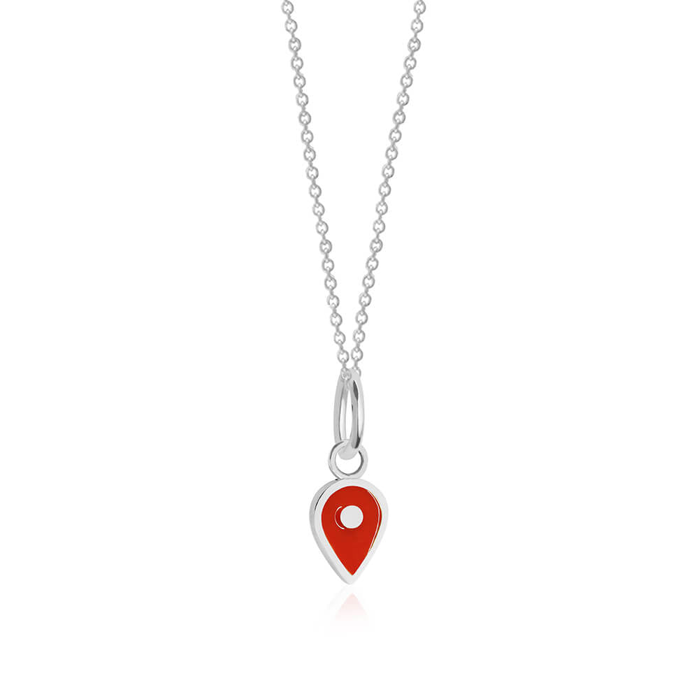 Silver July Map Pin Charm with Ruby Enamel - JET SET CANDY (7532597674232)