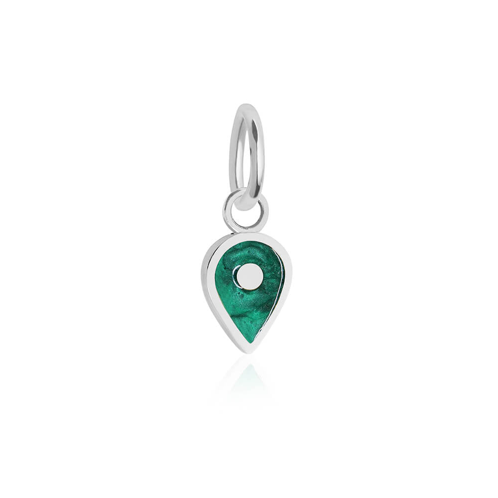 Silver May Map Pin Charm with Emerald Enamel - JET SET CANDY (7532597772536)