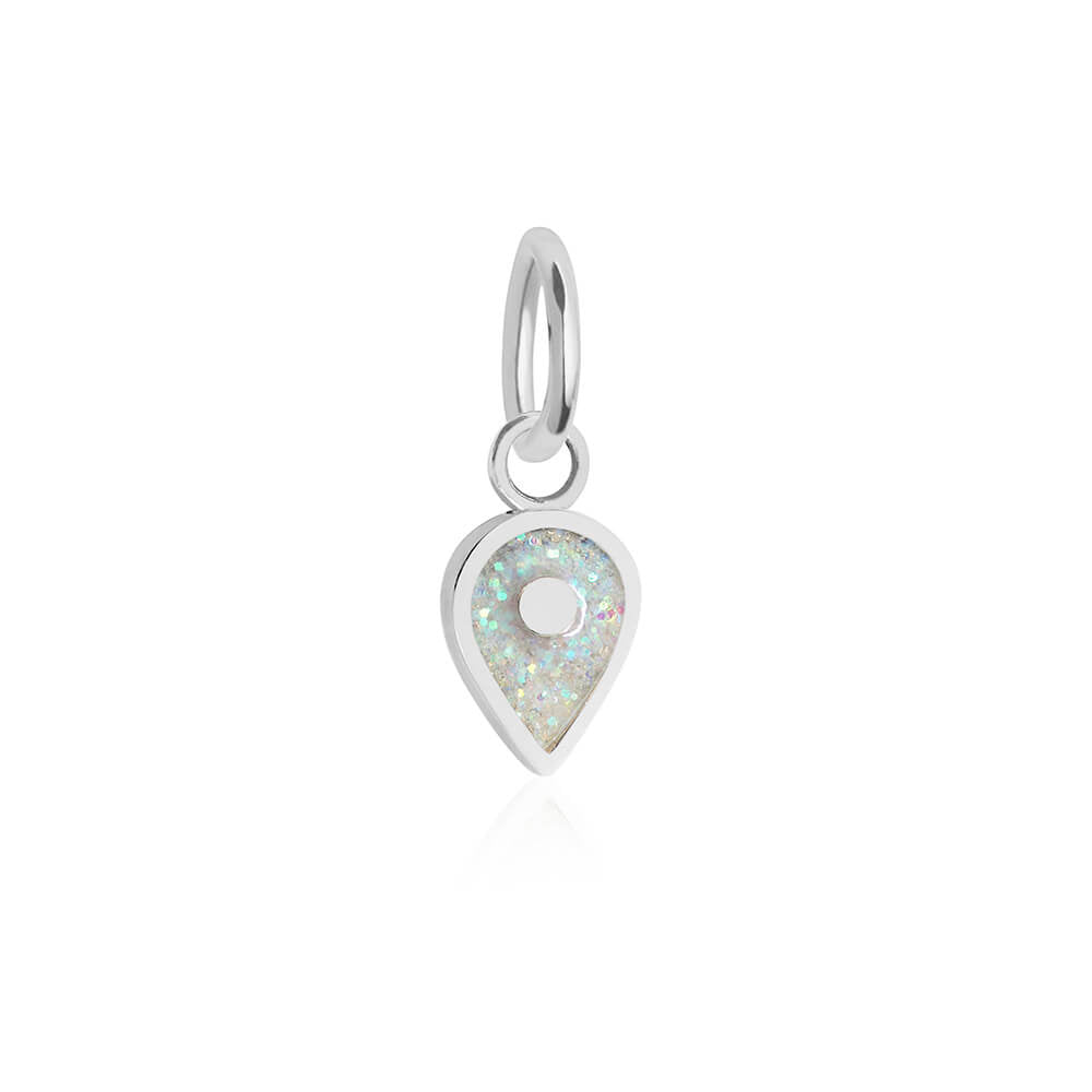 Silver October Map Pin Charm with Opal Enamel - JET SET CANDY (7532597838072)