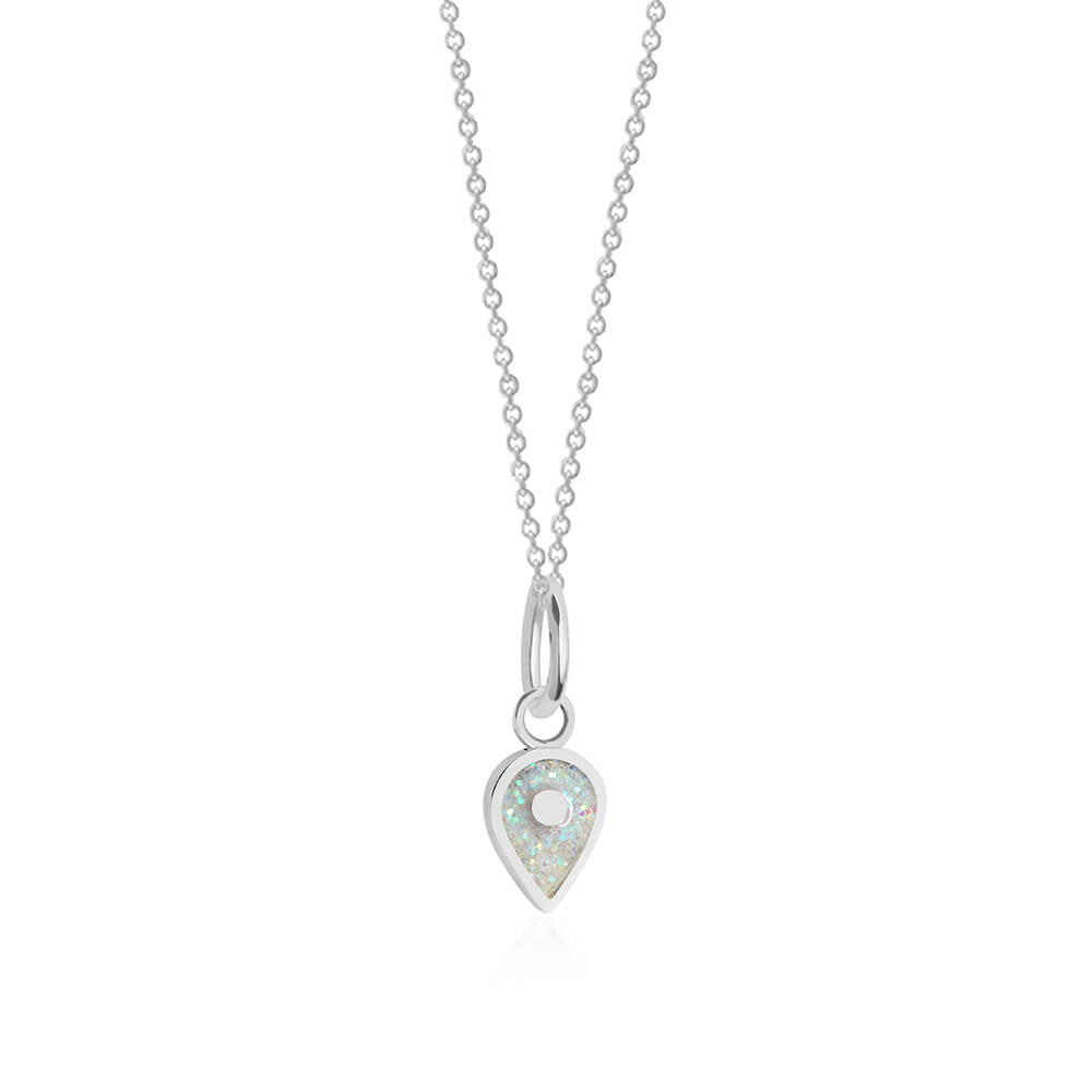 Silver October Map Pin Charm with Opal Enamel - JET SET CANDY (7532597838072)