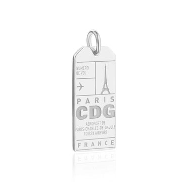 Paris France CDG Luggage Tag Charm Silver