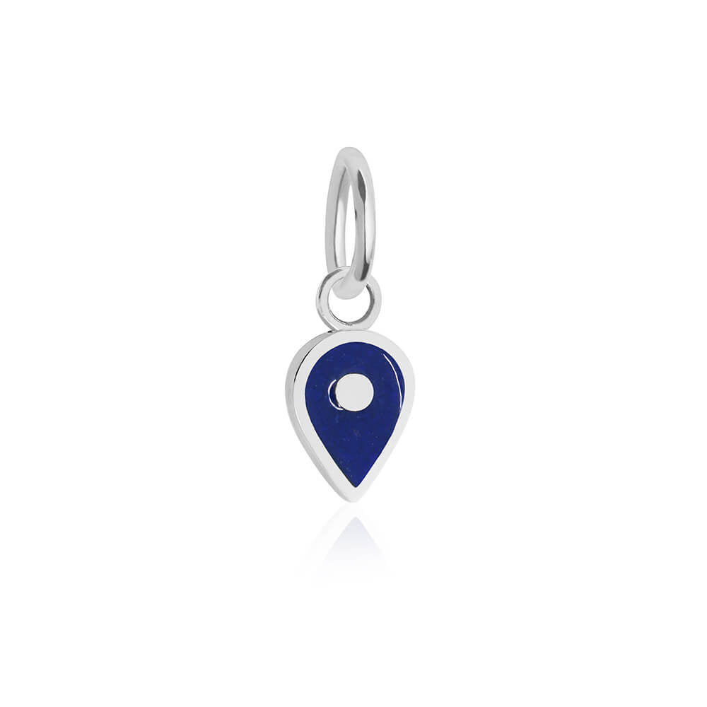 Silver September Map Pin Charm with Sapphire Enamel - JET SET CANDY (7532597870840)