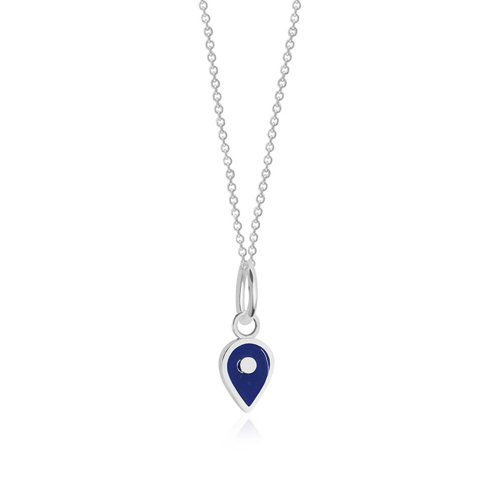 Silver September Map Pin Charm with Sapphire Enamel - JET SET CANDY (7532597870840)