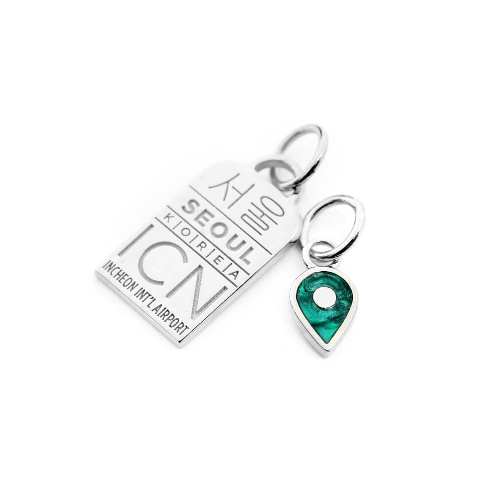 Silver May Map Pin Charm with Emerald Enamel - JET SET CANDY (7532597772536)