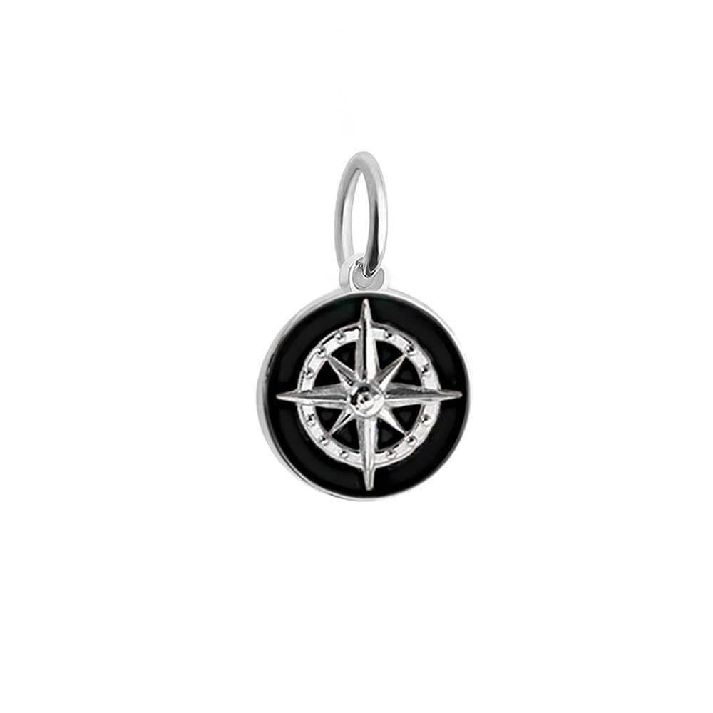 Silver Mini Black Enamel Compass Charm - JET SET CANDY  (4440617156696)