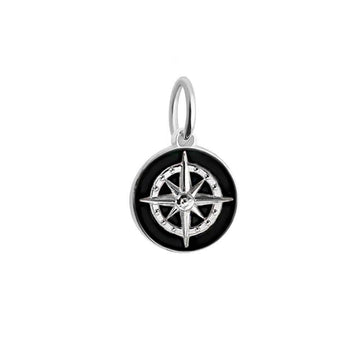 Silver Mini Black Enamel Compass Charm