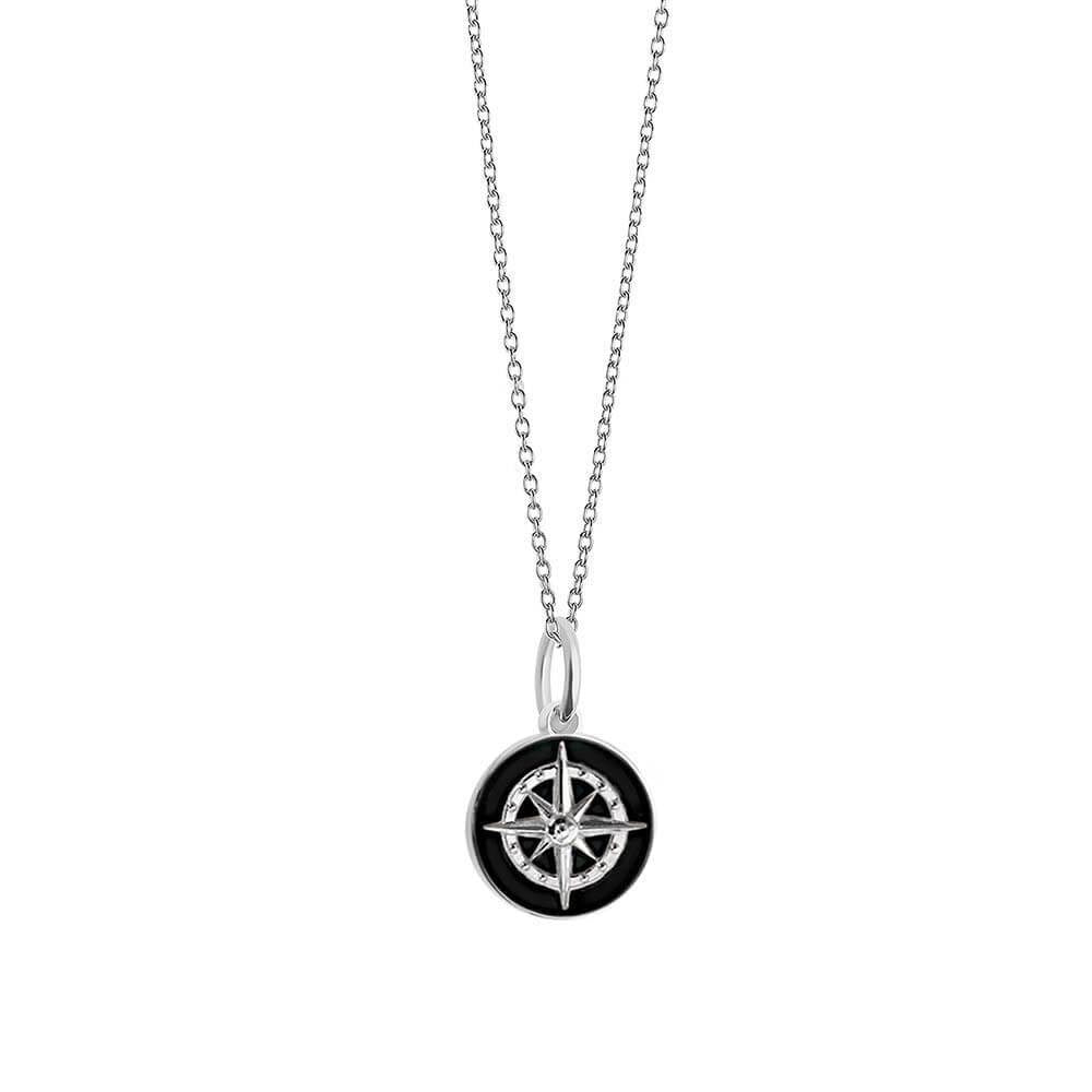 Silver Mini Black Enamel Compass Charm - JET SET CANDY  (4440617156696)